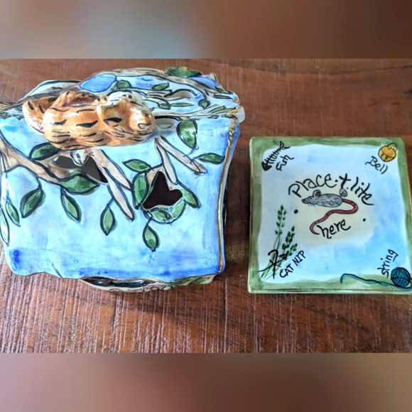 Blue Sky 2000 Kitty’s Treehouse Heather Goldminc Tealight w/plate Last Chance - Picture 4 of 6